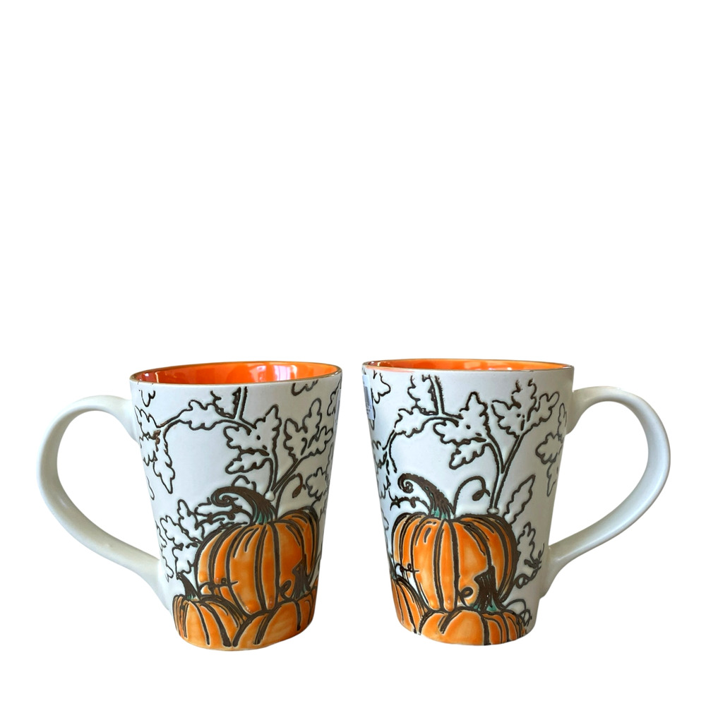 Eli & Ana Embossed Pumpkin Patch Mugs Set of 2 Autumn Thanksgiving Halloween New